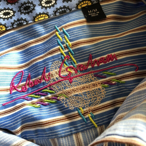 Robert Graham blue, white, brown shirt - mens med - Picture 4 of 5